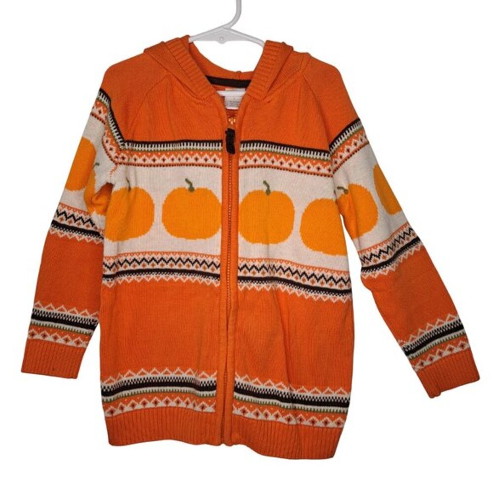 Gymboree Orange Pumpkin Zip Up Sweater with Hood Size 6